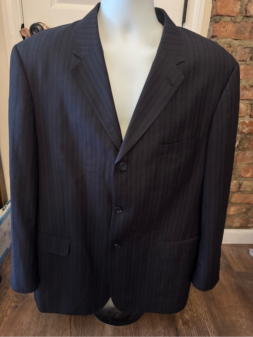 Men's Pinstripe Navy Single-Breasted Suit Jacket